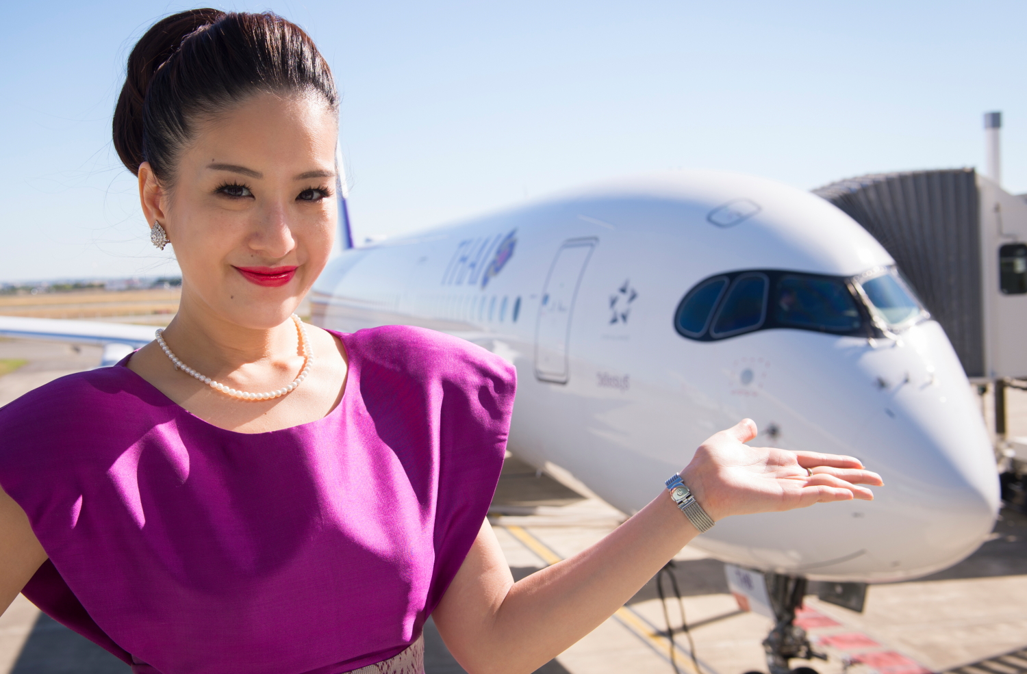 Thai Airways International Cabin Crew and an Airbus A350