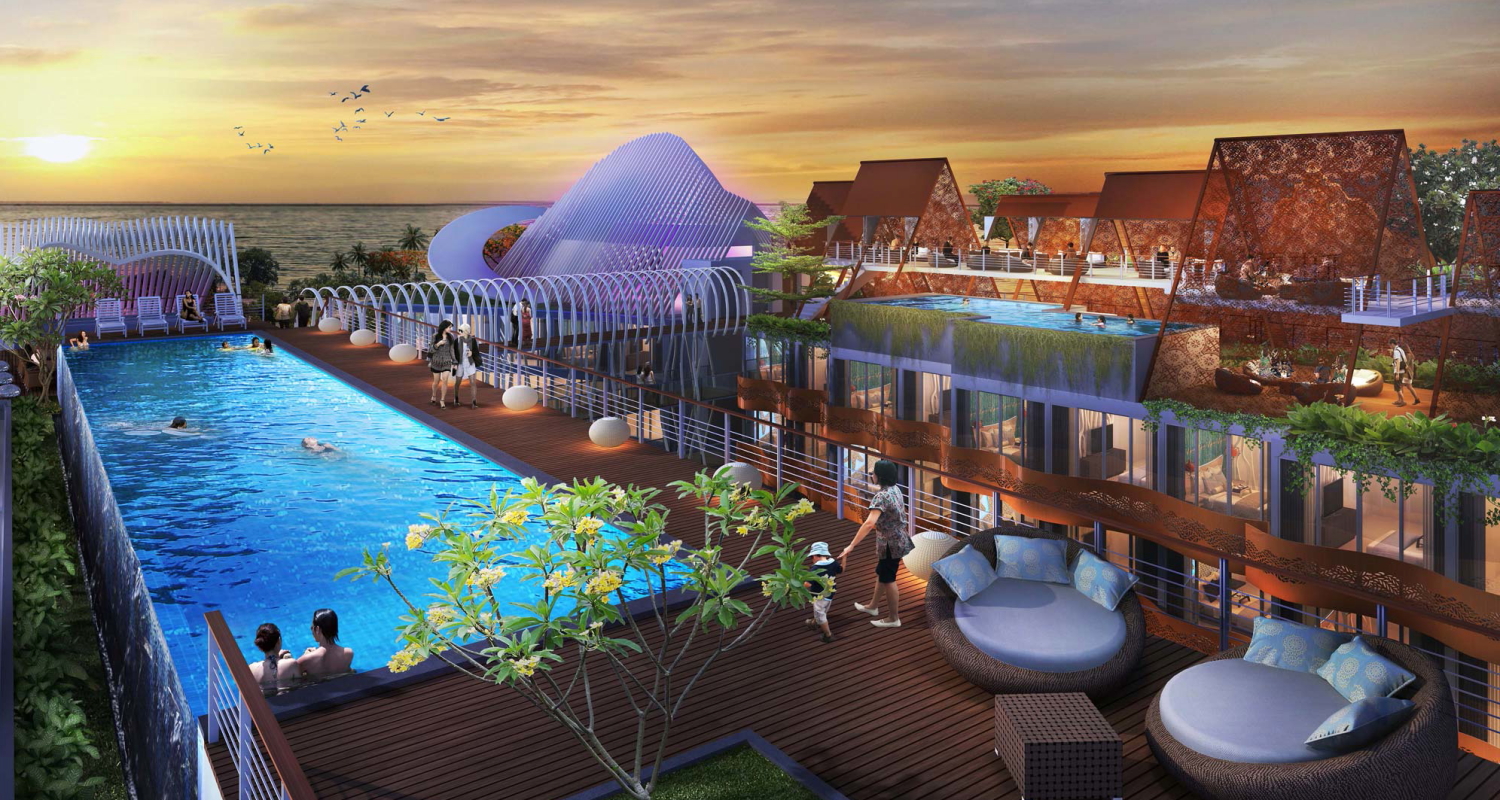 Rendering of a very cool rooftop area at the dusit D2 Kuta Beach in Bali, Indonesia.