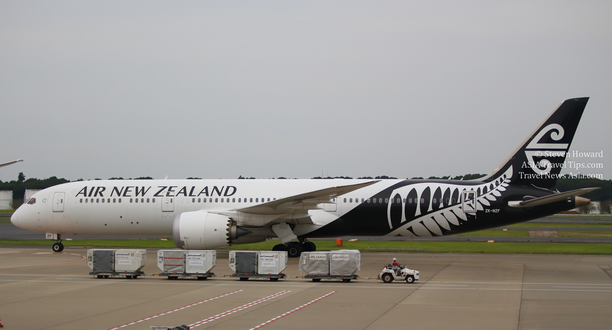Air New Zealand Boeing 787-9 reg: ZK-NZF at Narita Airport new Tokyo, Japan. Click to enlarge.