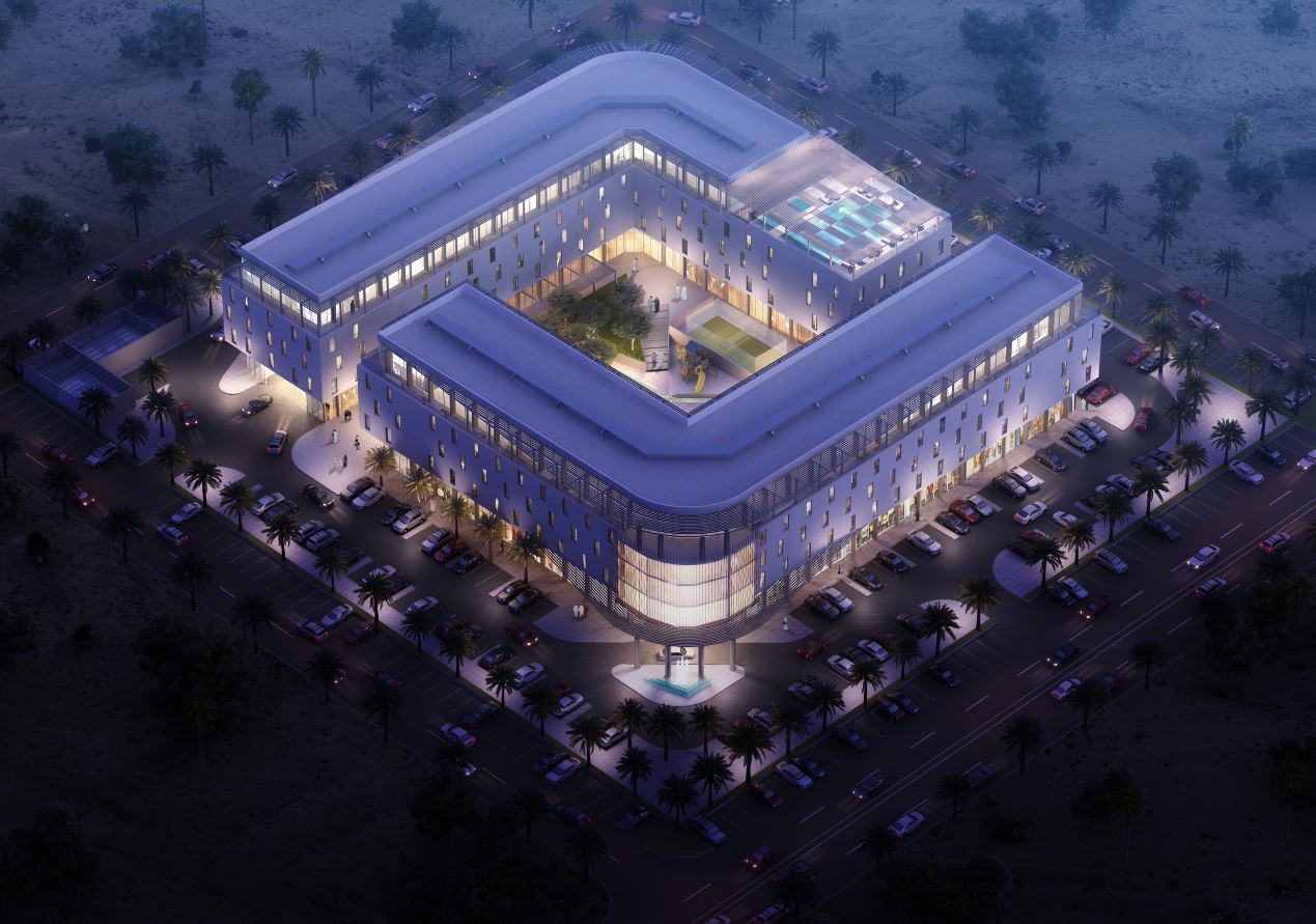 Aerial view rendering of the Avani Muscat. Click to enlarge.