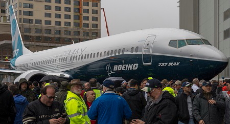 Boeing 737 Max 9.  Renton employees are seen here gathering outside the airplane. (Photo: Bob Ferguson)