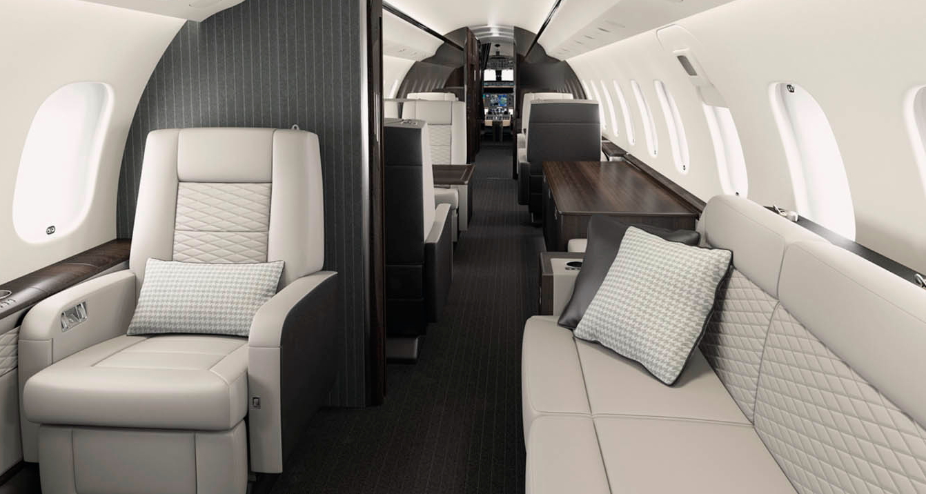 Luxurious cabin of a Bombardier Global 6000