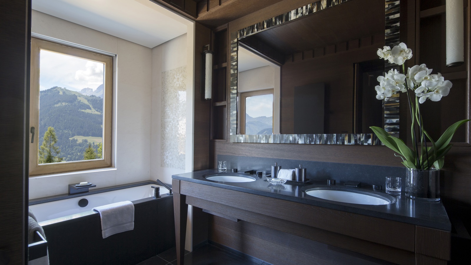 Luxury bathroom with a stunning view at Four Seasons Hotel Megève in the French Alps
