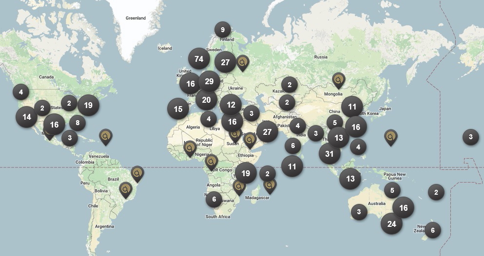 Map showing location and number of Global Hotel Alliance hotels