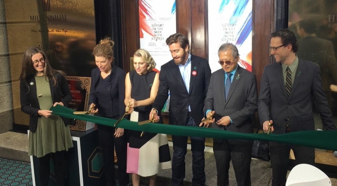 Chairman of Millennium & Copthorne Hotels Kwek Leng Beng (second from right) was joined by Commissioner of The Mayors Office of Media and Entertainment Julie Menin, Tony Award winner Annaleigh Ashford, Academy Award nominee Jake Gyllenhaal and General Manager of Hudson Theatre Eric Paris in the ribbon-cutting ceremony. Gyllenhaal and Ashford are the stars of the Broadway revival of Sunday in the Park with George.