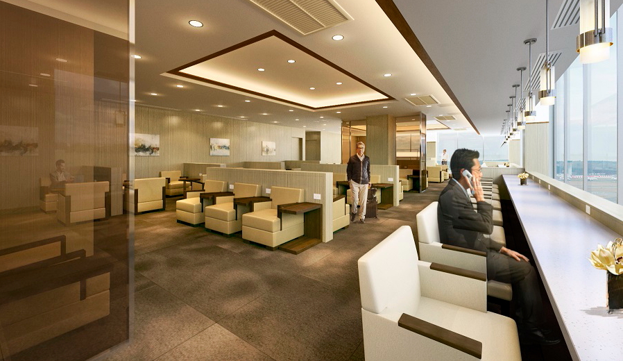 Japan Airlines' renovated Sakura Lounge at Suvarnabhumi International Airport near Bangkok, Thailand