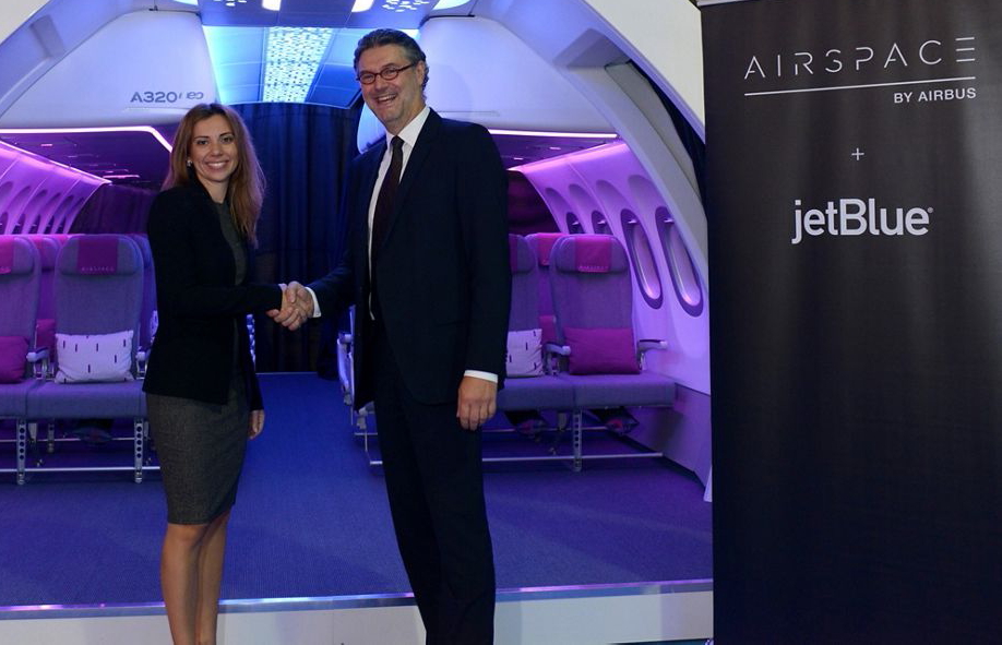 JetBlue has been unveiled as the launch customer of the Airspace by Airbus cabin on A320 Family aircraft. Click to enlarge.