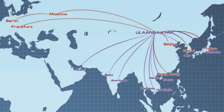 MIAT Mongolian Airlines' route map