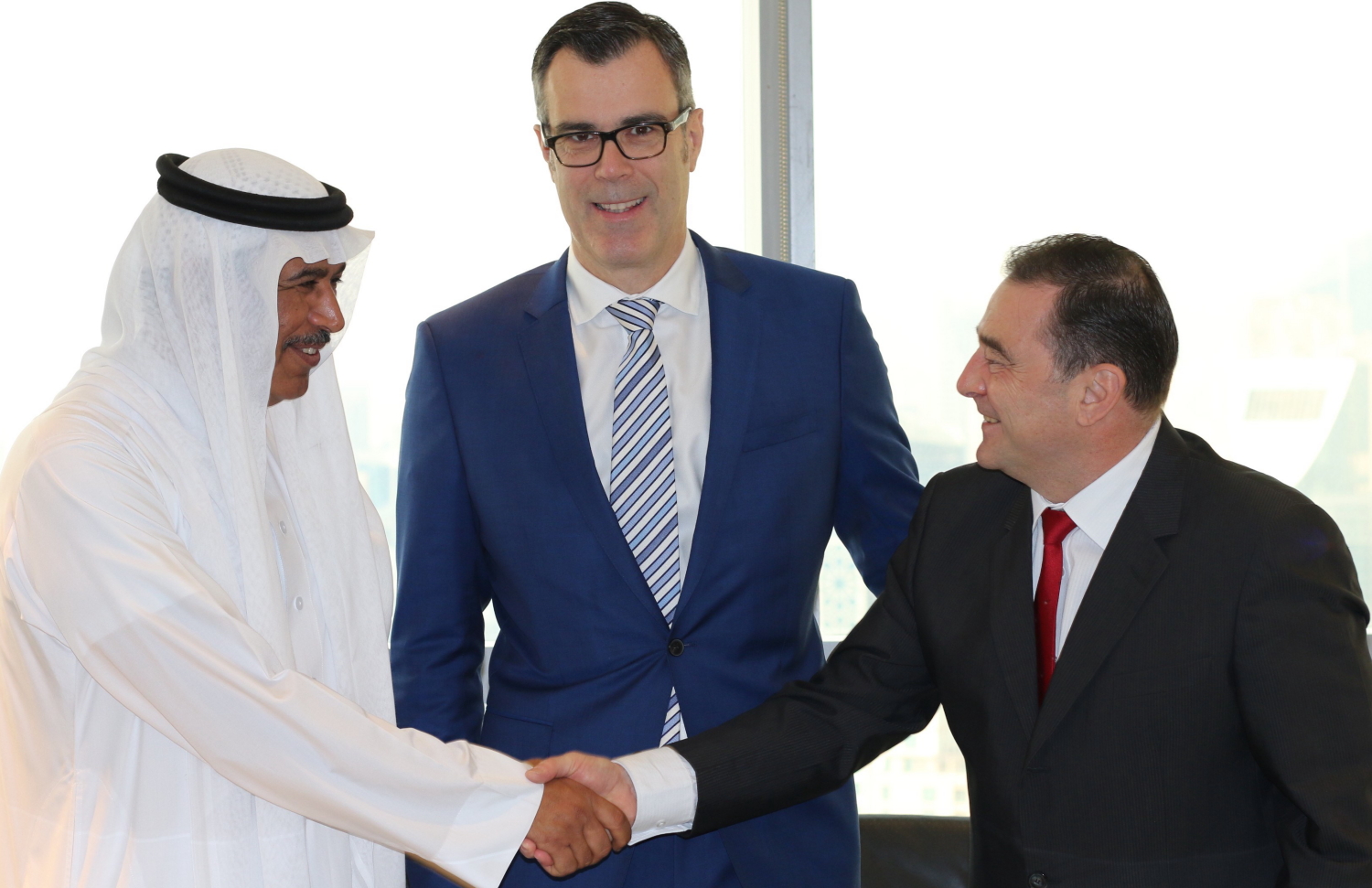 Mvenpick Hotel Waad Al Shamal signing ceremony. From left to right: Abdulrahman bin Fahad bin Abdul Latif al Jabr, Managing Director of Karan Gulf Services, Olivier Chavy, CEO and President, Mvenpick Hotels & Resorts and Andreas Mattmller, Chief Operating Officer, Mvenpick Hotels & Resorts, Middle East and South Asia