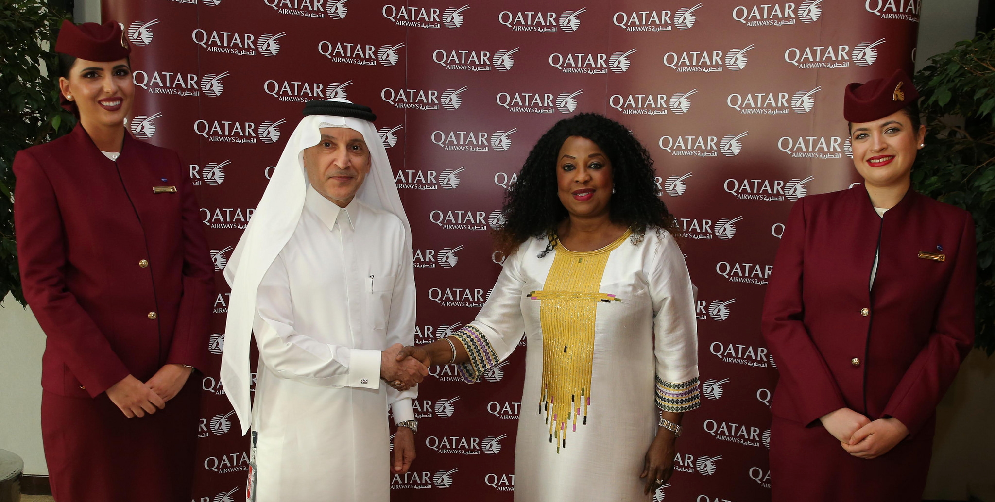 Pictured at the official signing ceremony of the new sponsorship agreement in Doha are Qatar Airways Group Chief Executive, Mr. Akbar Al Baker and FIFA Secretary General, Ms. Fatma Samoura.