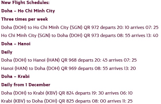 Qatar Airways' new flight schedules