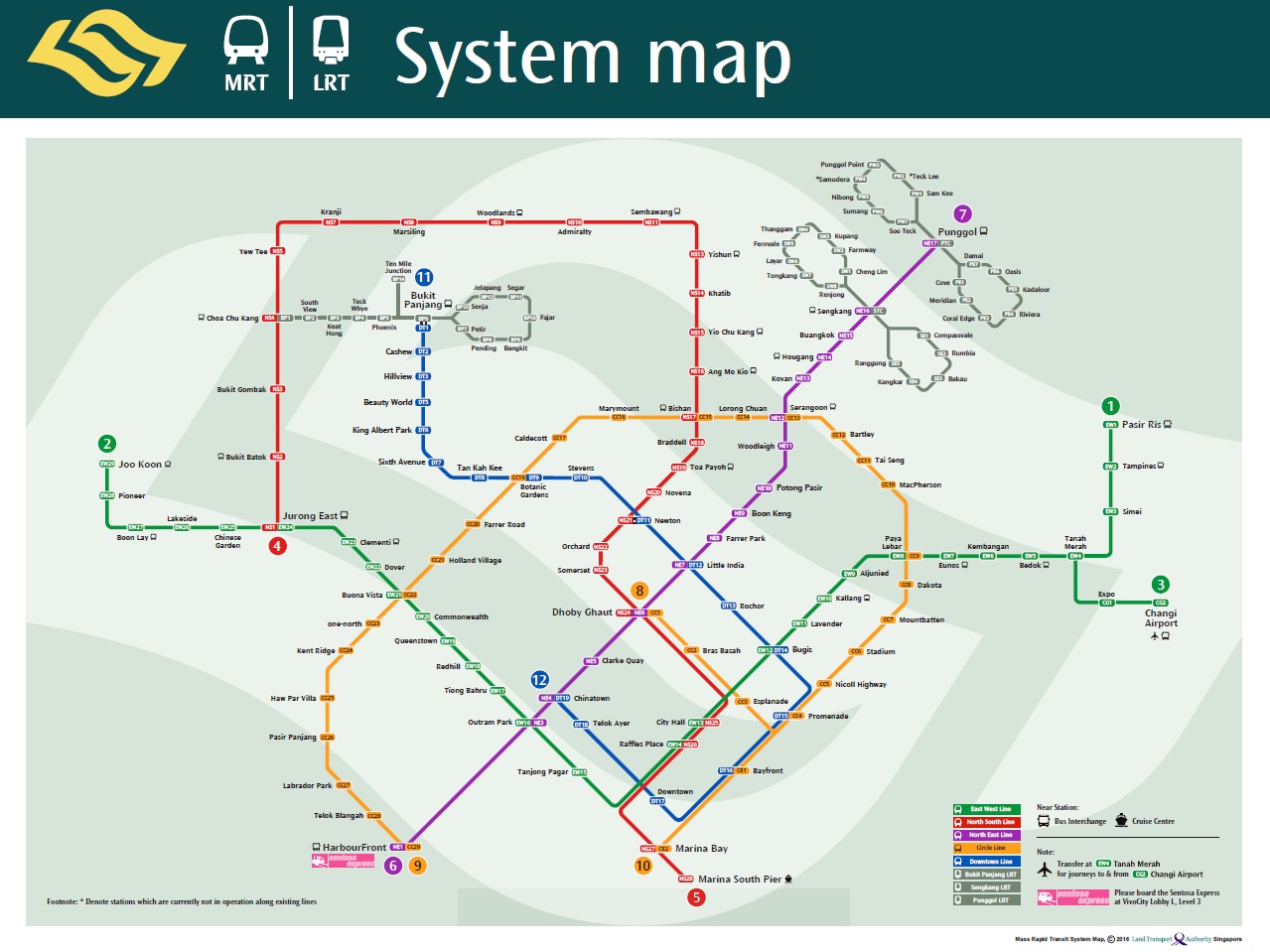 System map of Singapore's efficient and reaonably priced LRT and MRT system