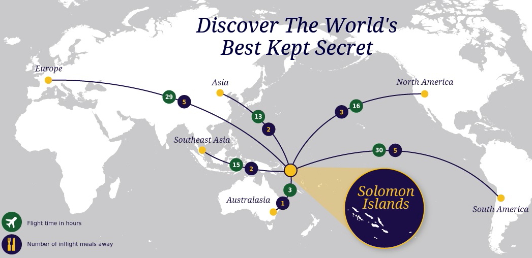 Flights connecting different parts of the world with the Solomon Islands