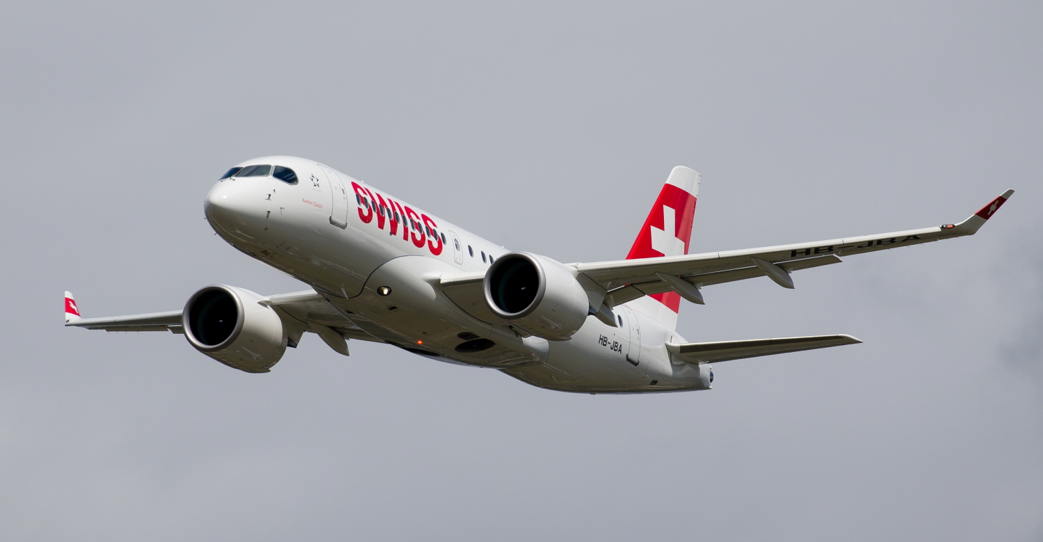 Bombardier CS100 aircraft in SWISS livery