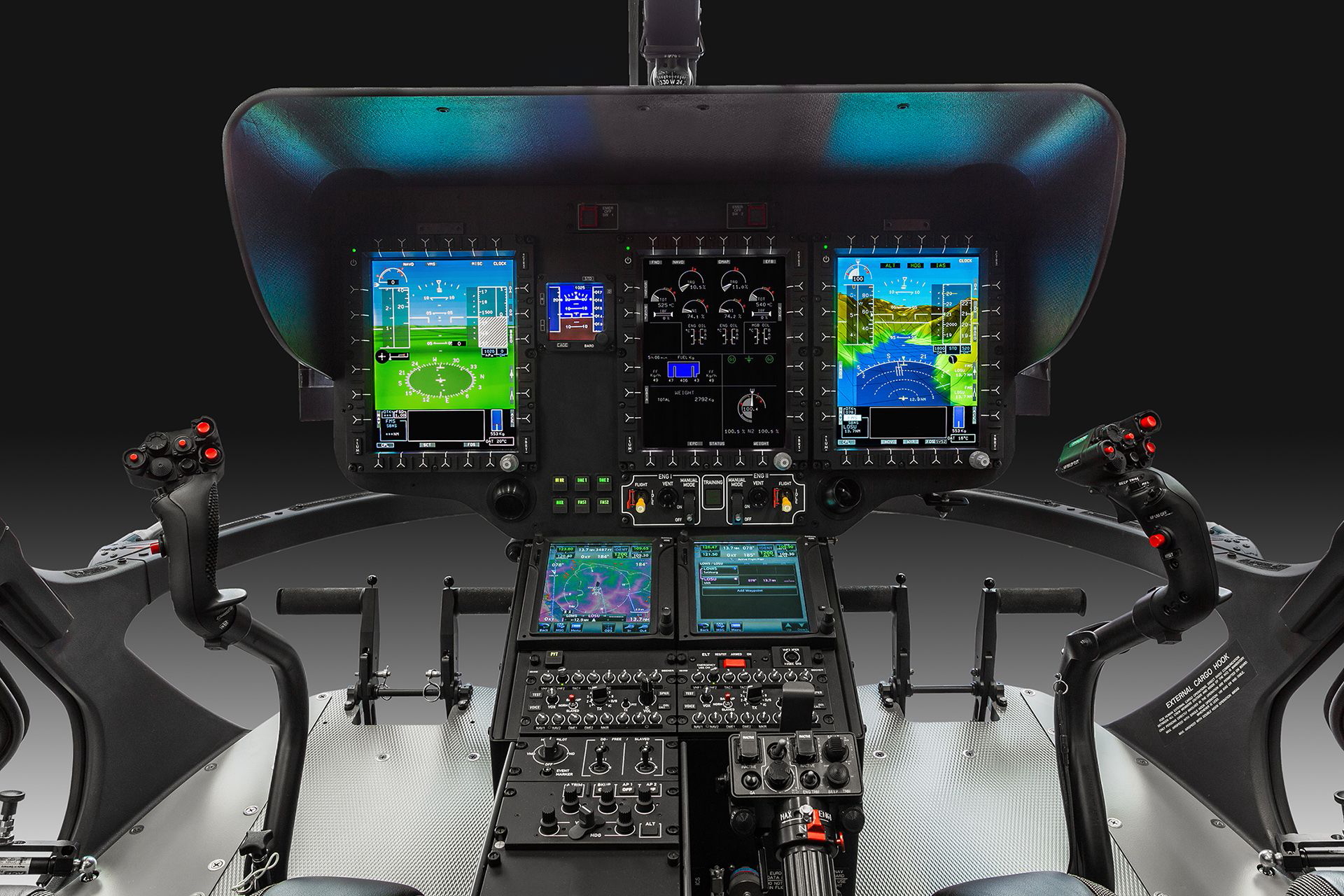 Airbus has also rolled out Helionix Step 3 on the H145, an enhanced version of Airbus’ Helionix avionics suite that enhances situational awareness, improves availability, accelerates helicopter connectivity, and reduces maintenance costs. Click to enlarge.