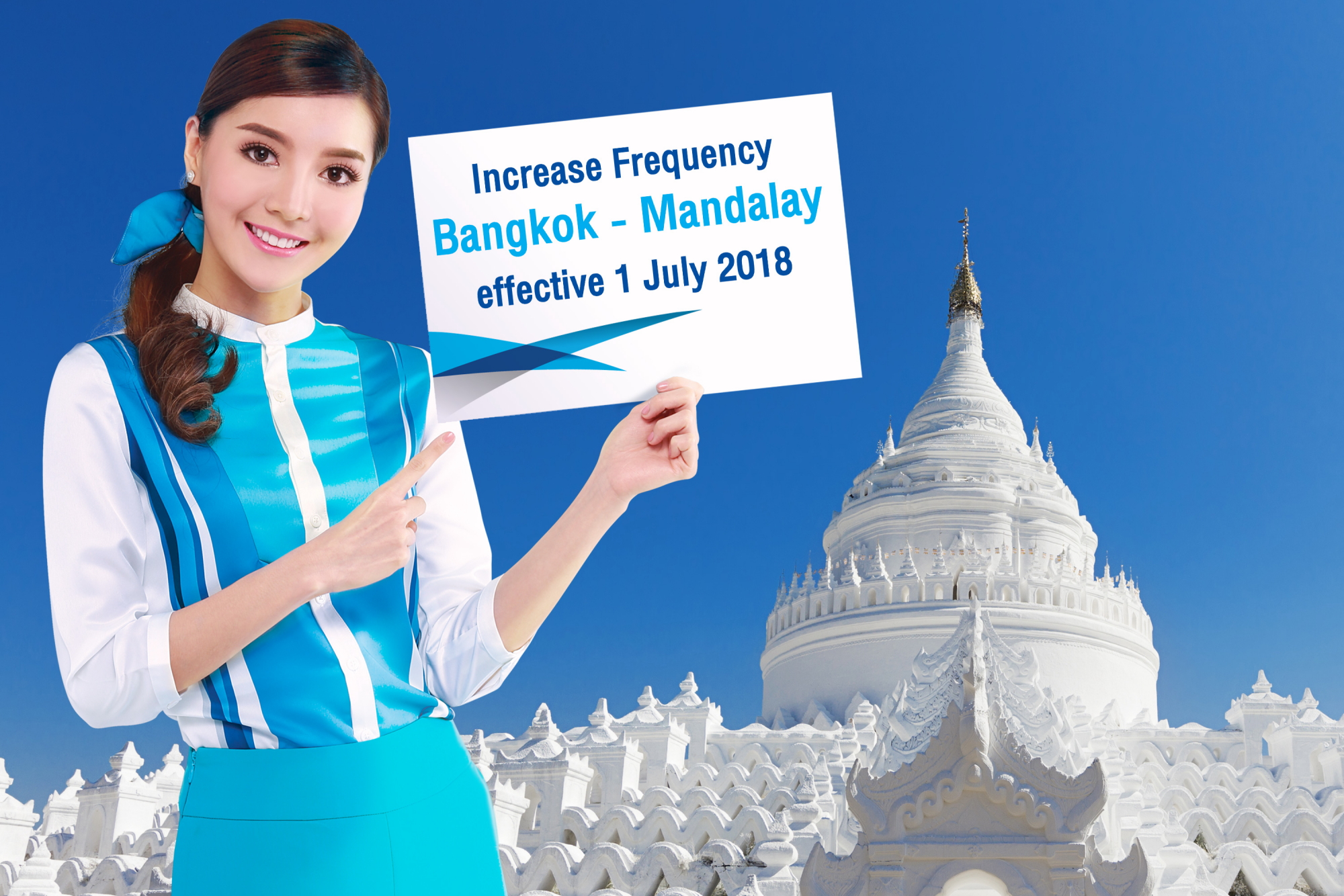Bangkok Airways has unveiled plans to increase flights between Bangkok and Mandalay, Myanmar. The airline will increase flights to 11 per week from 1 July 2018. Click to enlarge.