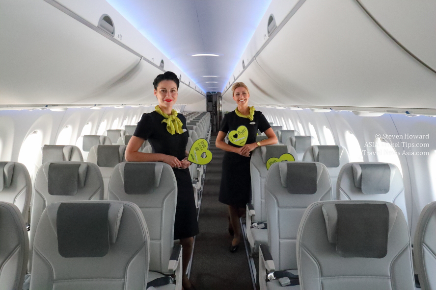 Service with a smile onboard airBaltic A220-300. Picture by Steven Howard of TravelNewsAsia.com Click to enlarge.