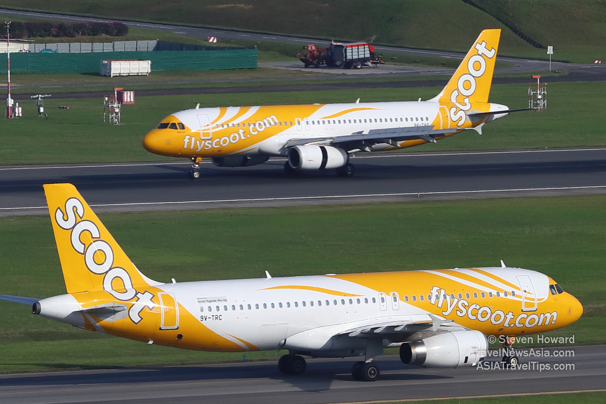 Scoot aircraft at Changi Airport in Singapore. Picture by Steven Howard of TravelNewsAsia.com Click to enlarge.