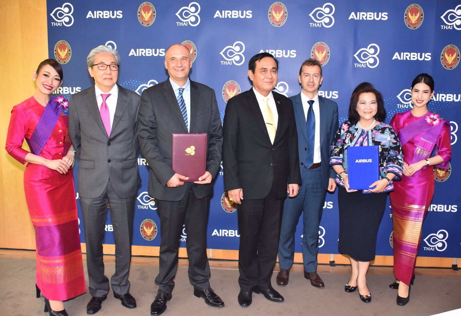 General Prayut Chan-o-cha, Prime Minister of Thailand presided over the signing ceremony agreement between Thai Airways International Public Company Limited (THAI) and Airbus to establish a new joint venture maintenance and overhaul (MRO) facility at U-Tapao International Airport near Bangkok. Click to enlarge.