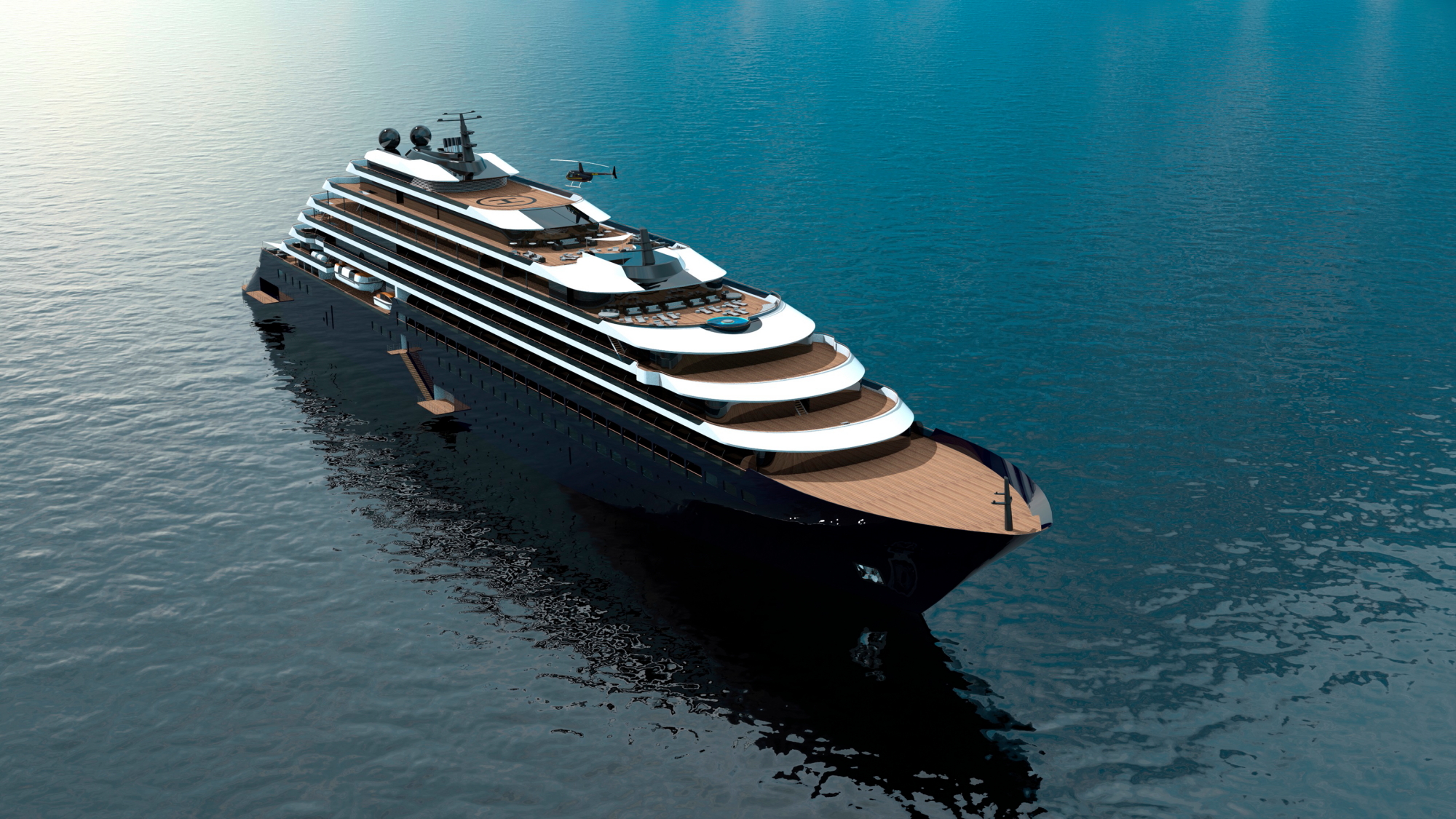 The inaugural Ritz-Carlton Yacht Collection ship will cruise a wide variety of destinations depending on the season, including the Mediterranean, Northern Europe, the Caribbean and Latin America. The vessels will measure 190-meters and feature 149 luxury suites to accommodate up to 298 passengers. Click to enlarge.