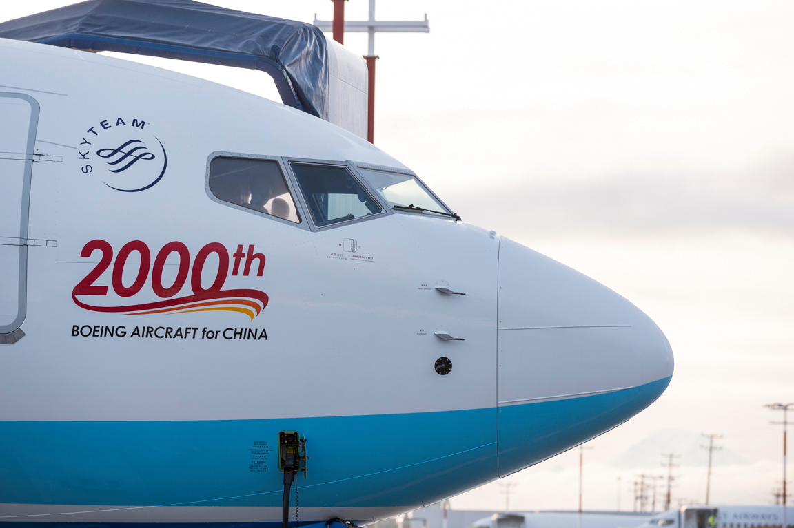 Boeing delivered its 2,000th airplane to a Chinese operator on Friday, a 737 MAX for Xiamen Airlines. The new 737 MAX delivered sports a special logo commemorating the milestone. It is the eighth MAX airplane to join fast-growing Xiamen Airlines, which operates the largest all-Boeing fleet in China with more than 200 jets. Click to enlarge.