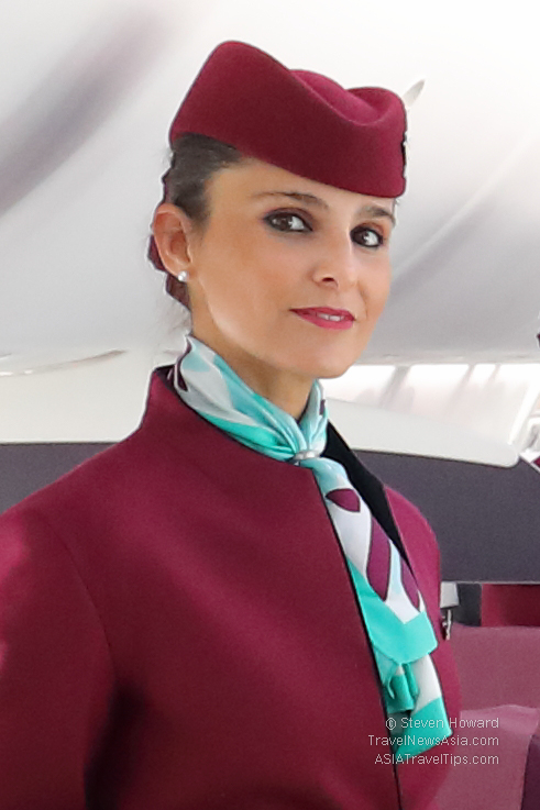 Beautiful Italian Air Italy Stewardess. Picture by Steven Howard of TravelNewsAsia.com Click to enlarge.