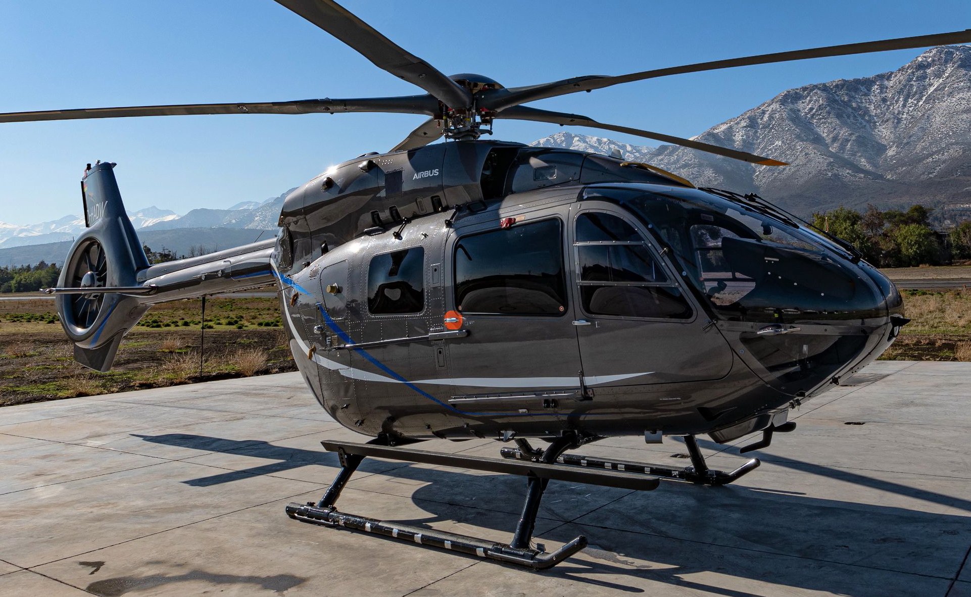 The prototype of Airbus' five-bladed H145 has arrived in Chile where it will start a high altitude flight campaign. EASA certification is expected in early 2020, with deliveries following later that year. Picture by Rodrigo Ocharán. Click to enlarge.