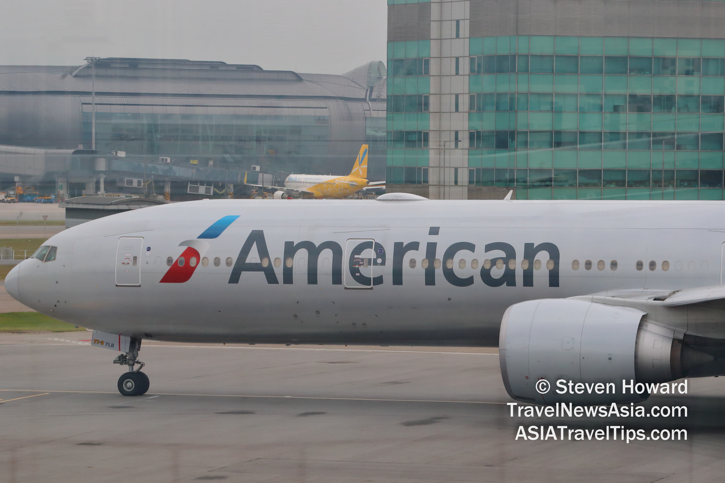 American Airlines Boeing 777-300 reg: N718AN at HKIA in 2019. Picture by Steven Howard of TravelNewsAsia.com Click to enlarge.