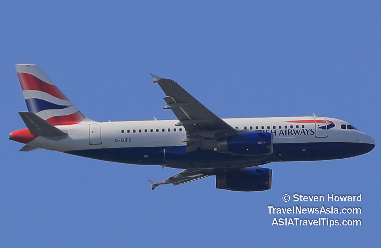 British Airways Airbus A319 reg: G-EUPO on 27 June 2019. Picture by Steven Howard of TravelNewsAsia.com Click to enlarge.