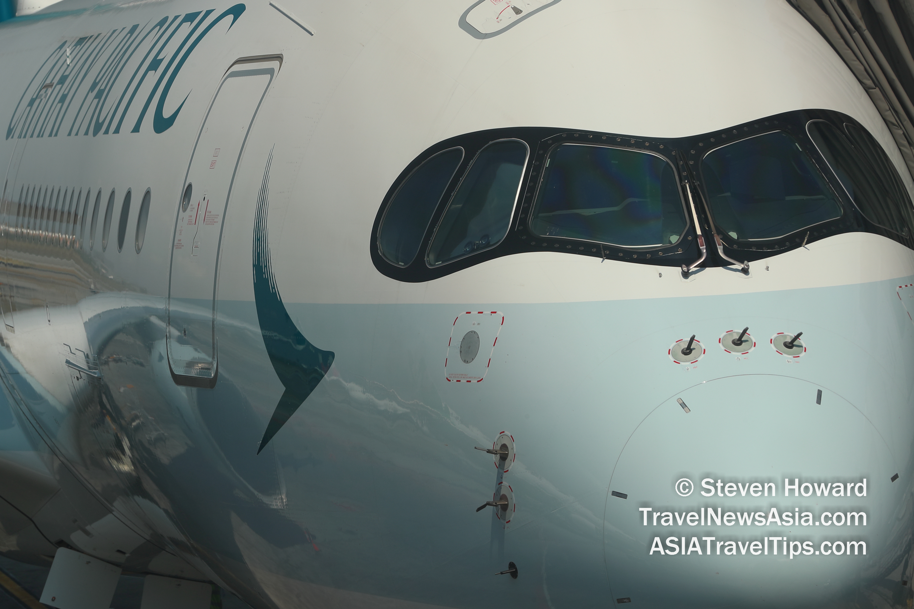Nose of a Cathay Pacific Airbus A350. Picture by Steven Howard of TravelNewsAsia.com Click to enlarge.