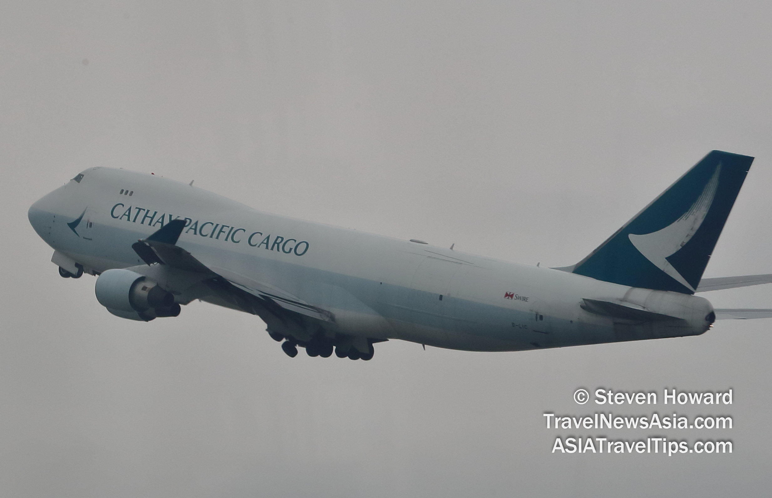 Cathay Pacific Boeing 747-400F reg: B-LIC having just taken off from Hong Kong International Airport in April 2019. Picture by Steven Howard of TravelNewsAsia.com Click to enlarge.