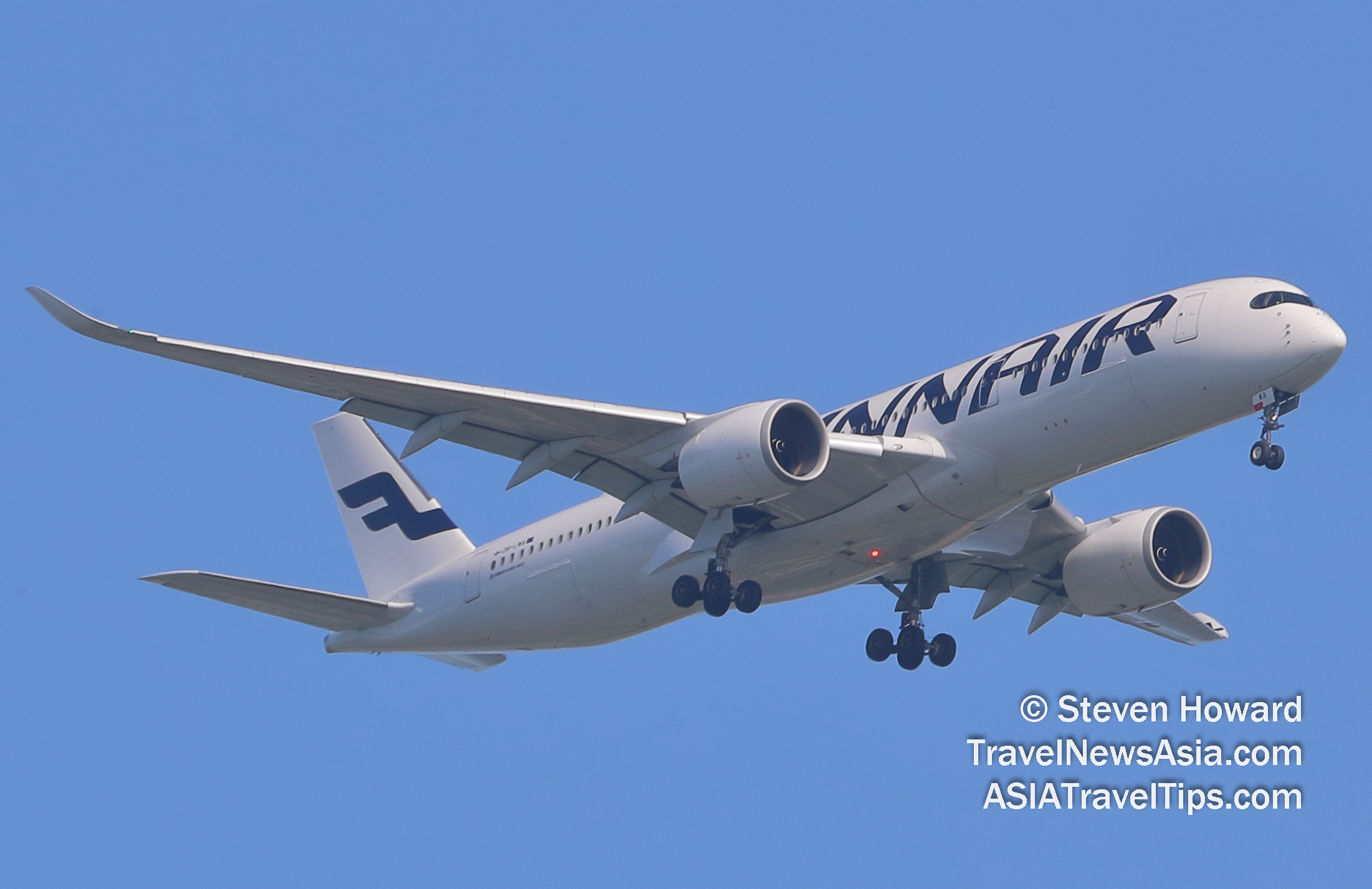 Finnair Airbus A350 reg: DH-LWA. Picture by Steven Howard of TravelNewsAsia.com. Click to enlarge.