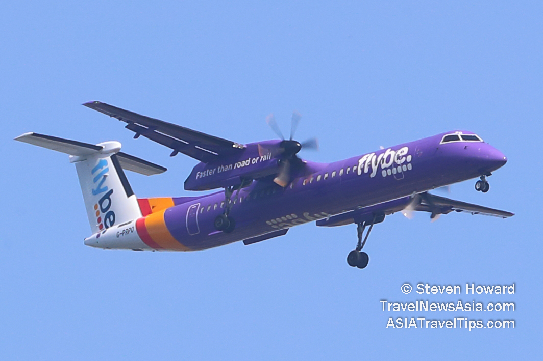 Flybe Dash8 Q400 reg: G-PRPO. Picture by Steven Howard of TravelNewsAsia.com Click to enlarge.