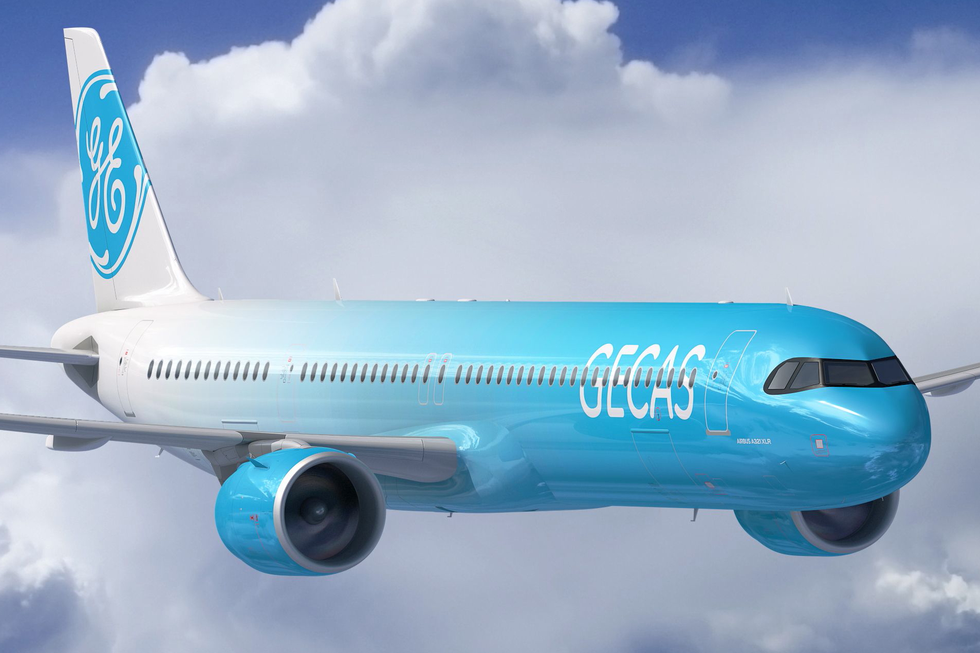CGI of Airbus A321XLR in GECAS livery. Click to enlarge.