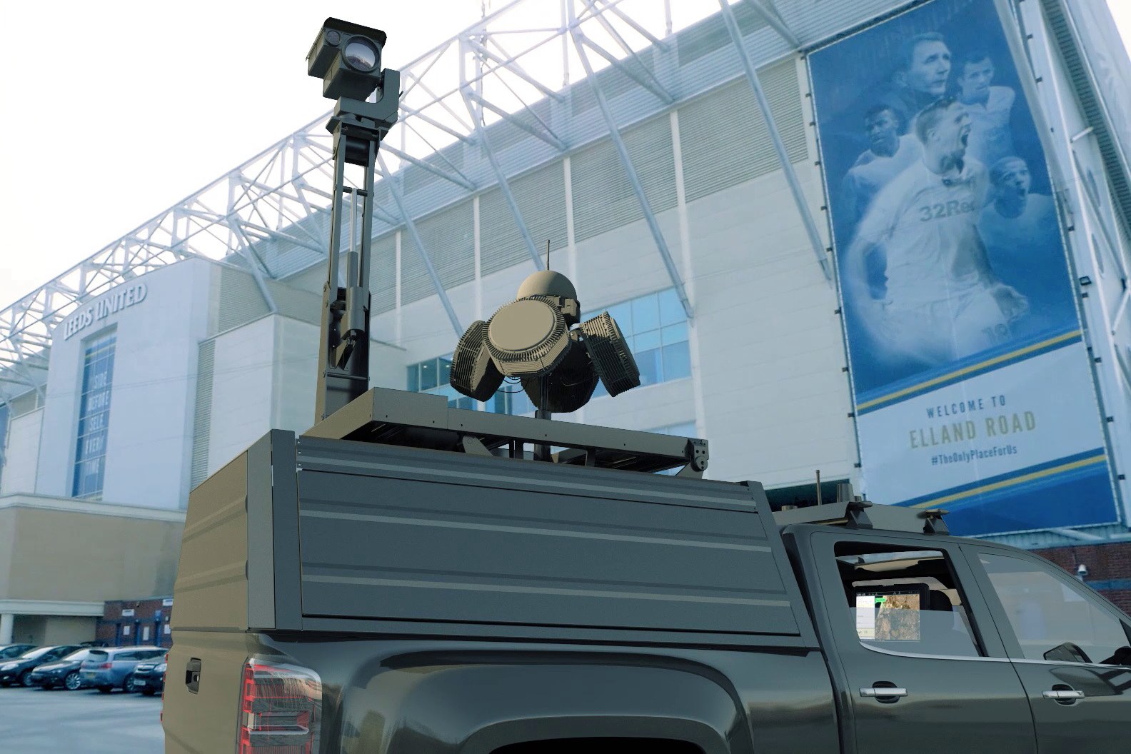 Elbit Systems' ReDrone vehicular tactical system at Elland Road, home to Leeds United. Click to enlarge.