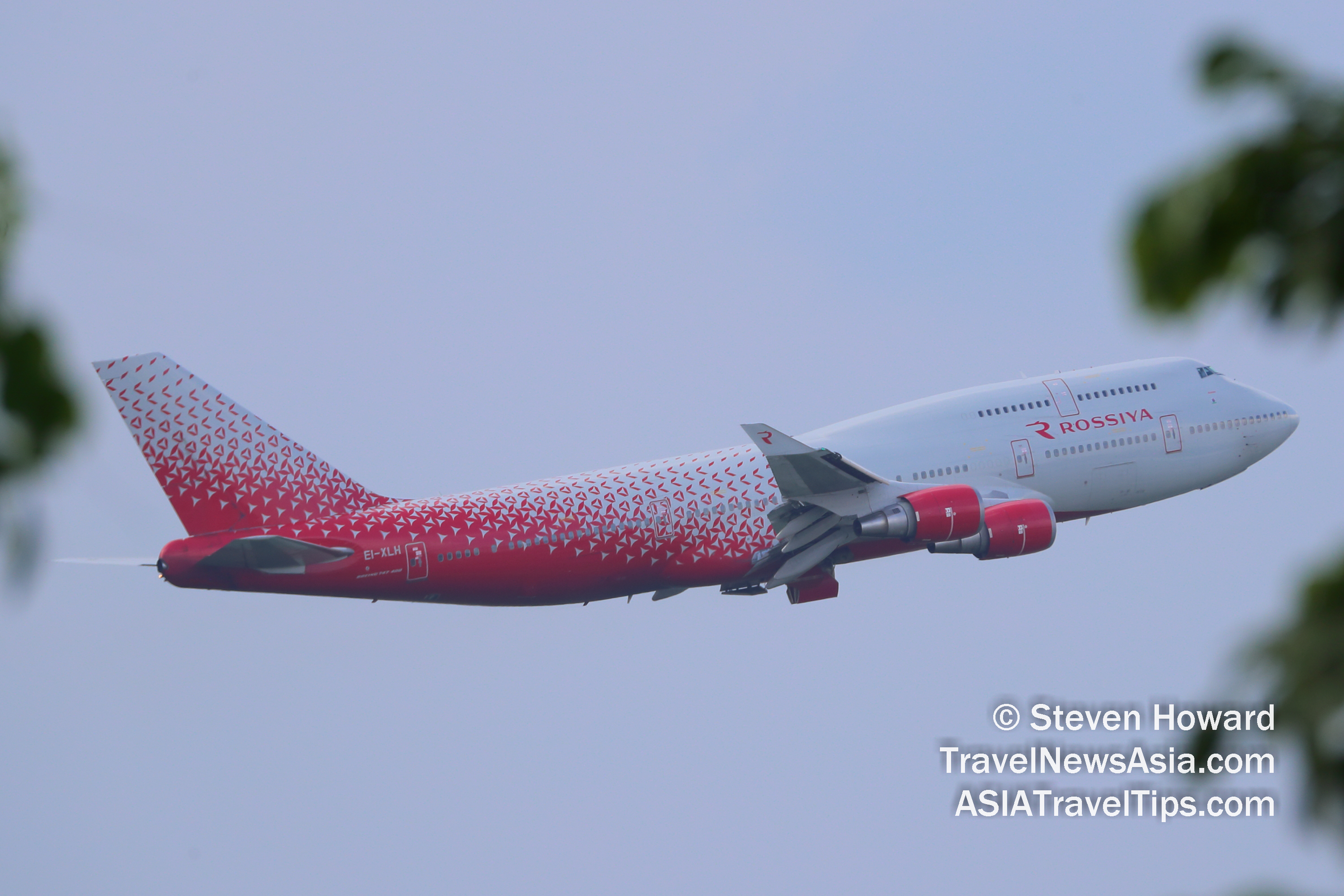 Rossiya Boeing 747-400 reg: EI-XLH taking of from Suvarnabhumi Airport near Bangkok on 9 October 2019. Picture by Steven Howard of TravelNewsAsia.com Click to enlarge.