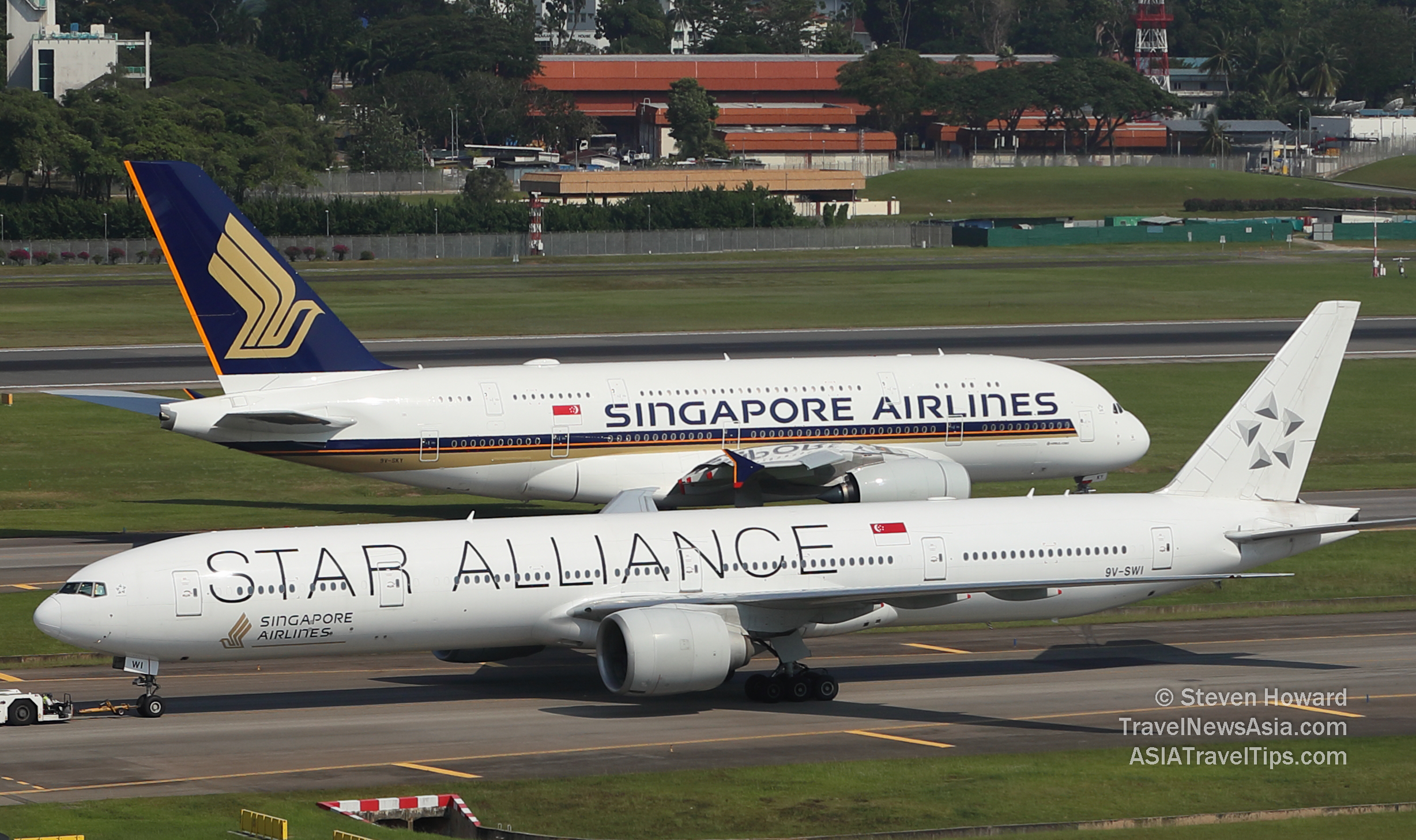 Singapore Airlines aircraft at Changi Airport. Picture by Steven Howard of TravelNewsAsia.com Click to enlarge.