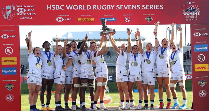 Nicole Heavirland ran in two tries as USA defeated Australia 26-7 in the Cup Final in Glendale to triumph on home soil for the first time on the HSBC World Rugby Women’s Sevens Series. Click to enlarge.